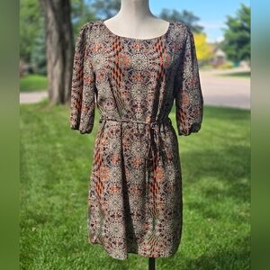 Veronica M Long Sleeve Dress with Orange and Black Pattern
